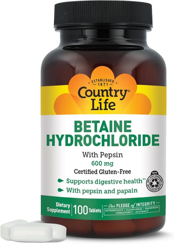 COUNTRY LIFE BETAINE HYDROCHLORIDE WITH PEPSIN 100S(P1)
